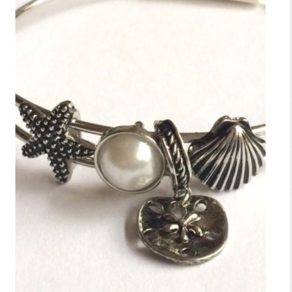 Sand Dollar Starfish Shell Charm Bracelet 8" Pearl Island Sea Life Silver Plated - Picture 4 of 11